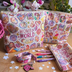 Midwife Wash Bag: Womb to World Art Travel Toiletries Bag with Waterproof Lining, Birth Kit Bag - Midwife Gifts