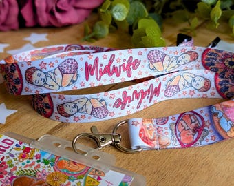 Midwife Lanyard: Watercolour Birth Art ID Badge Card Holder by Womb to World Art