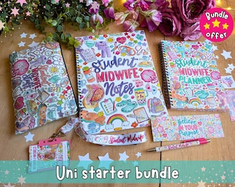 Student Midwife Uni Starter Bundle - A4 Notebook, Pencil Case, Pen, Undated A5 Planner Notebook