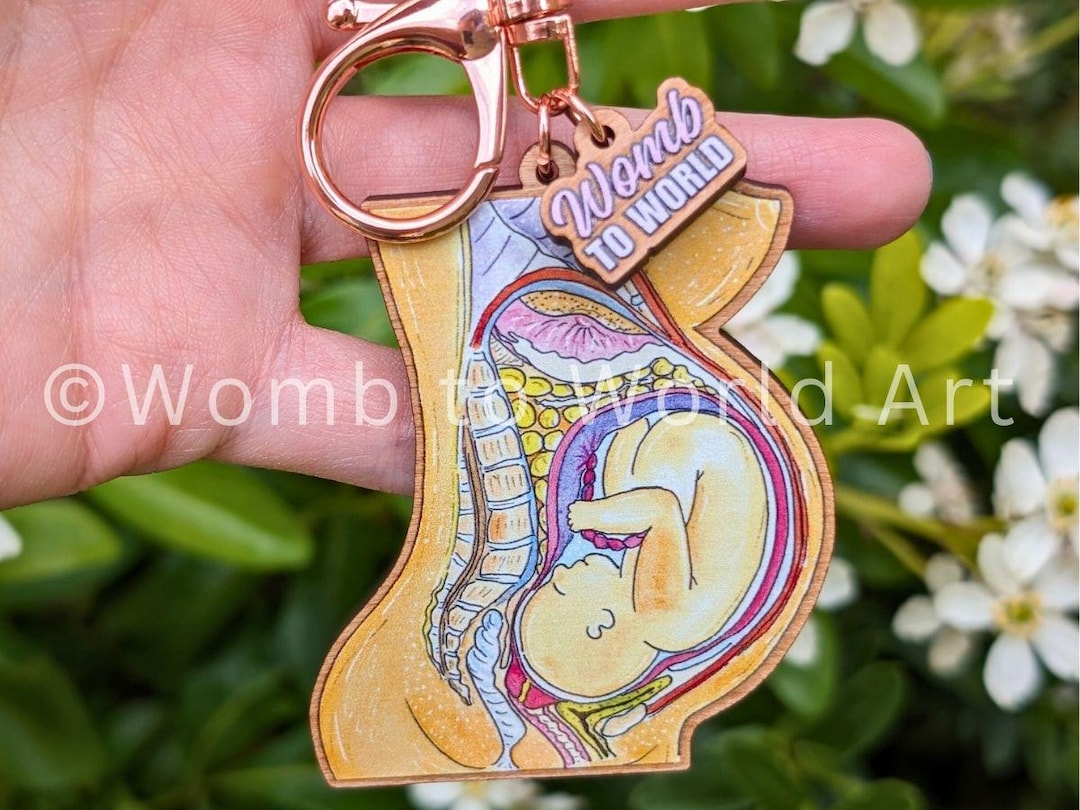 Pregnancy Anatomy Keychain: Midwife OBGYN Gift, Cherry Wood Keyring ...