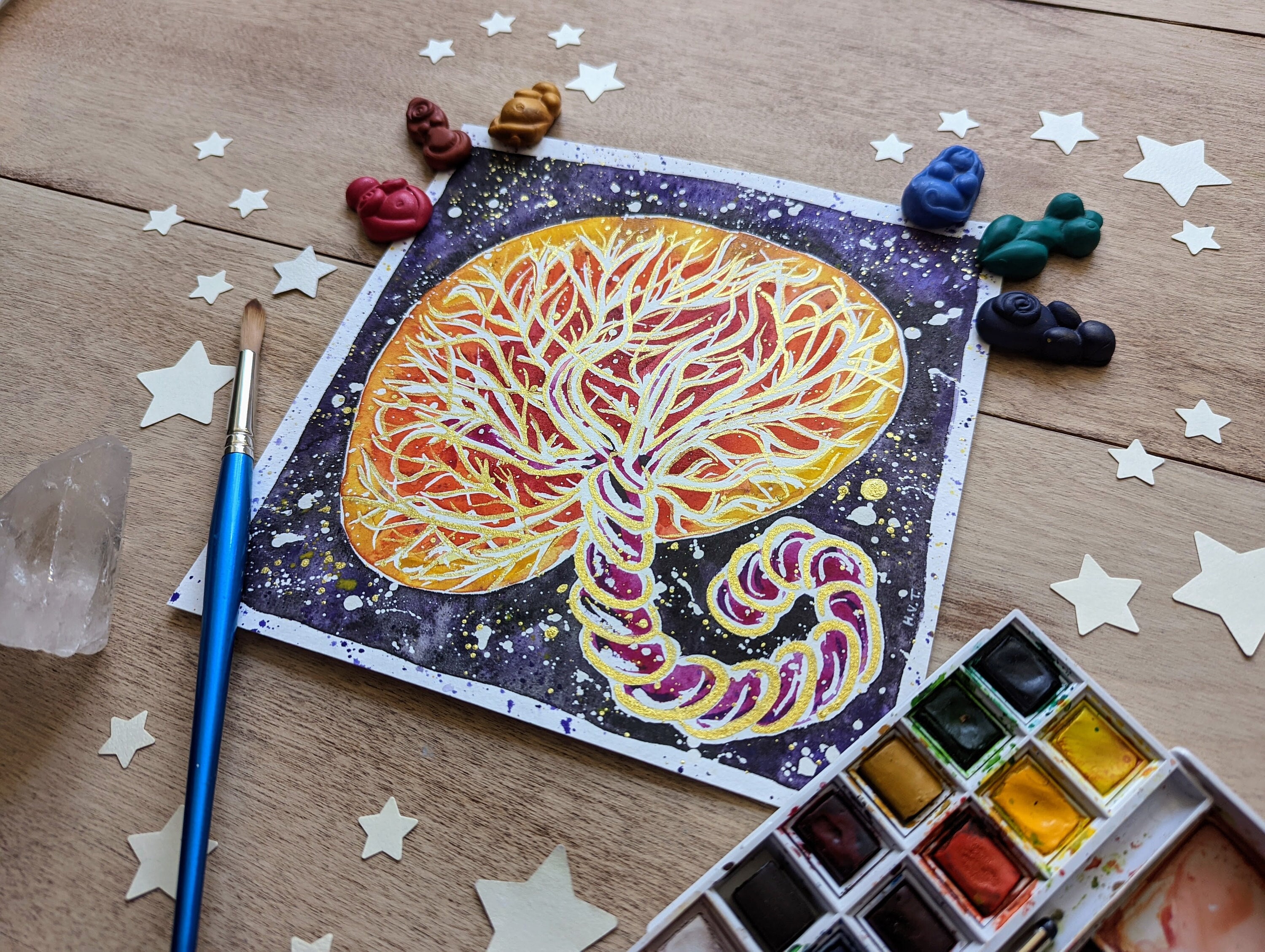 宇宙胎盤水彩画：生命の樹オリジナルアート（8インチ） - Etsy 日本