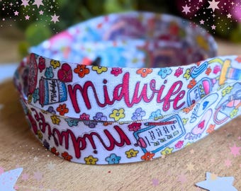 Midwife Lanyard: Watercolour Birth Art ID Badge Holder for Midwives