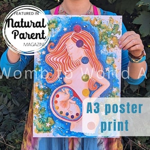 Póster con chakras del embarazo, tamaño A3, 250 g/m², obra de arte espiritual sobre el embarazo, doula, partera, trabajadora de partos, hipnoparto