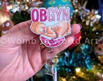 OBGYN Badge Reel: Watercolour Baby Art ID Card Holder Gifts for Ob-gyn Gynaecologist