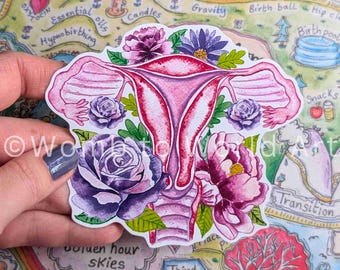 Uterus Anatomy Art Sticker 10cm Vinyl | Midwife Thank You | Womb Healing | Women's Health | Anatomy Doula Art