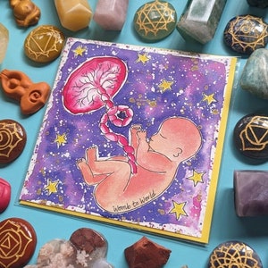 Cosmic Uterus Baby Schwangerschaft Karte | Hypnobirthing Goody Bags | Handouts zur Geburtserziehung | Schwangerschaft Karte | Geschenke für vorgeburtliche Klasse