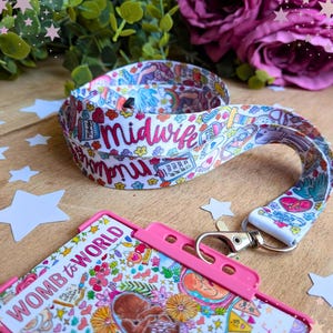 Midwife Lanyard: Watercolour Birth Art ID Badge Holder for Midwives image 14