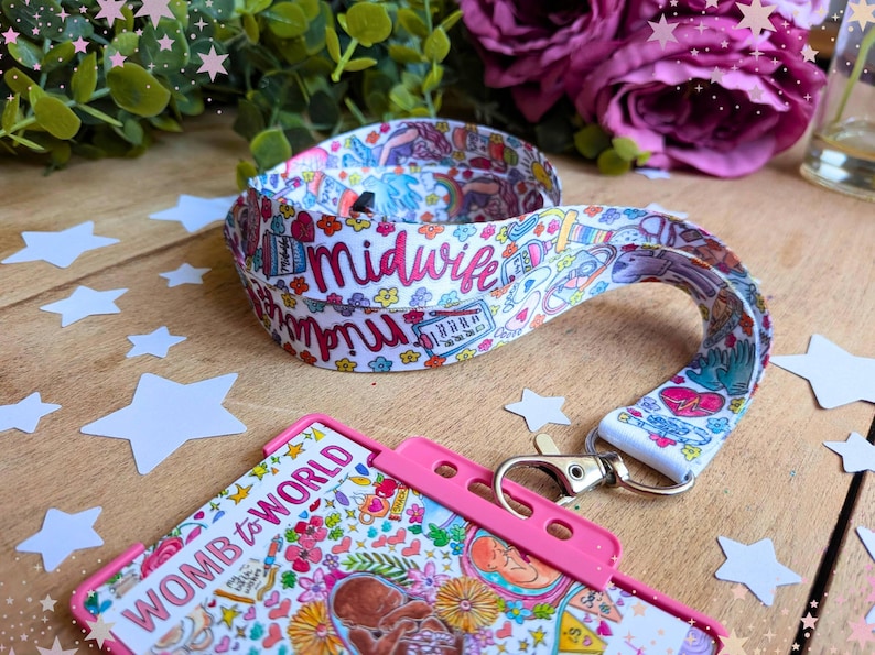 Midwife Lanyard: Watercolour Birth Art ID Badge Holder for Midwives image 14