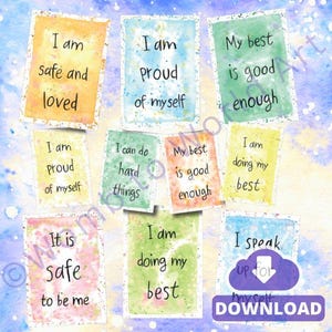 15 Heilende Affirmationen Drucke oder Karten | Original Aquarell Selbstwertgefühl Kunst - Digital Download