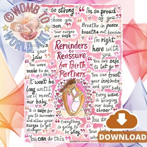 Afirmaciones para el compañero de parto / Póster de parto en formato PDF / Folletos educativos sobre el parto / Impresiones de doulas / Hipnoparto / Herramientas de enseñanza / Atención prenatal