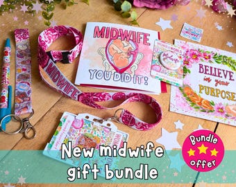 Newly Qualified Midwife Celebration Gift Set: Graduation Present Lanyard, Card, Badge and Pen