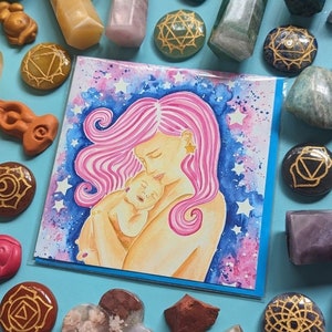 Carte de voeux carrée pour nouveau-né et maman | Nouveau-né | Fête des Mères | Doulas | sage-femme étudiante | Nouvelle maman | Naissance artistique | Cartes de grossesse