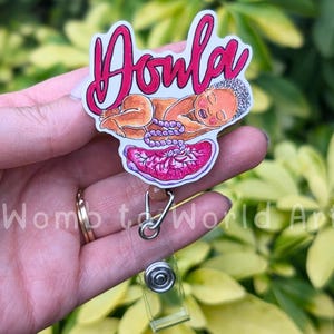 Doula Badge Reel: Watercolor Baby Art, Eco Plastic ID Holder