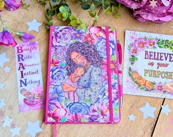 Mother and Baby Hardback Notebook, Doula Journal, Thank You for Midwife