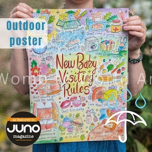 Outdoor New Baby Visiting Rules wasserdichtes Türschild Poster | Wochenbett Doula | Neugeborenes Besuchsschild | Vorgeburtliche Erziehung Drucke