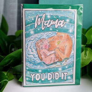Kaart met geboortegefeliciteerd water | Moederdag | Doulakaarten | Nieuwe moederkaart | Mama jij deed het | Thuisbevalling mama
