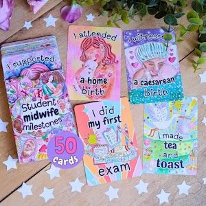 Student Midwife Milestone Cards 50-Card Deck | Student midwife gift ideas with Original Birth Art by Womb to World Art in the UK