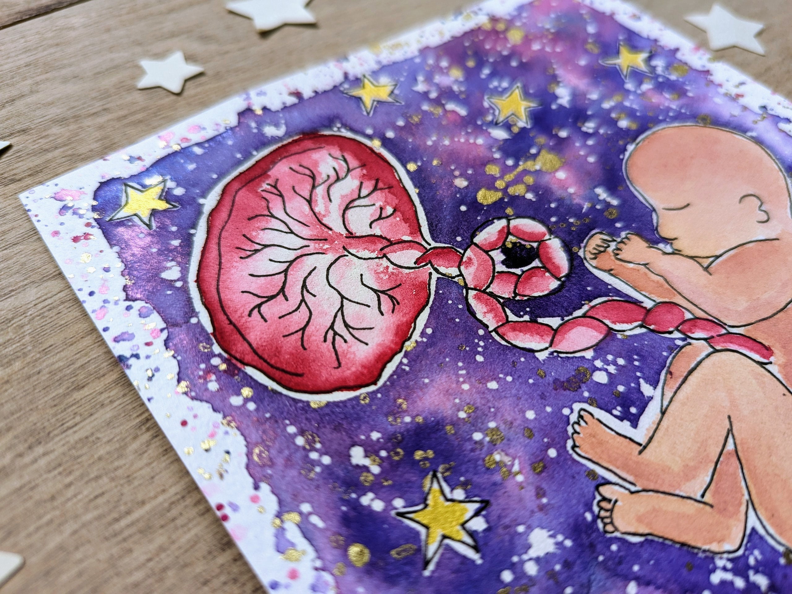 胎児胎盤アート オリジナル子宮水彩画 | 妊娠、出産、新米ママ、助産師