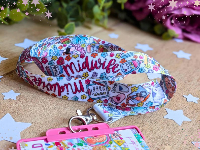 Midwife Lanyard: Watercolour Birth Art ID Badge Holder for Midwives image 10
