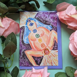 Tarjetas de felicitación con arte de nacimiento de los chakras / Altar de embarazo / Nacimiento espiritual / Tarjeta de embarazo / Regalos de clases prenatales