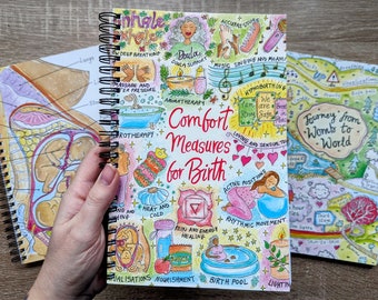 Birth Comfort Measures Notebook: Watercolor Doula Midwife Notepad