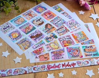 Student Midwife Milestone Stickers: Birth Art Planner Rewards (48 count)