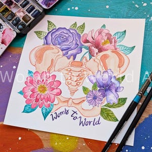 Pelvis Anatomy Original 21cm Sq Watercolour Painting | Doula | Birthworker | Midwife | Fertility | Womb Healing