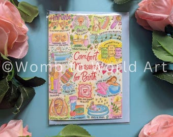 Birth Comfort Measures Watercolor Art Cards: Doula, Midwife Gift