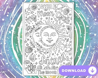 Positive Periods Affirmation Colouring Page, Menarche Celebration, Moon Circle Art for Girls