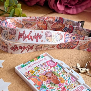 Portachiavi con cordino per ostetrica / Cordino per arte della placenta / Porta tesserino per maternità / Porta badge per ostetrica / Cordino per arte della nascita di Womb to World Art