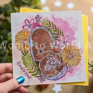 Biglietto d'auguri per la gravidanza con il bambino nell'utero / Sacchetti omaggio per l'ipnosi per il parto / Materiale didattico per la nascita / Biglietto d'auguri per la gravidanza / Regali per il corso prenatale