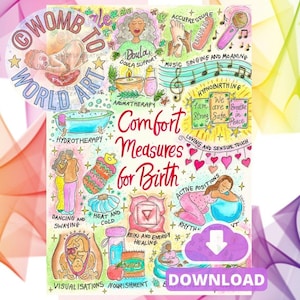 Póster de medidas de confort para el parto (PDF imprimible) / Material didáctico sobre el parto / Educación prenatal / Doula / Partera / Hipnoparto