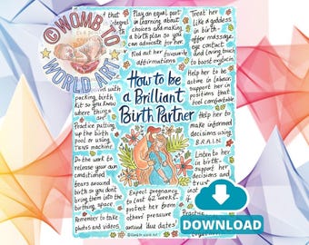 Birth Partner Holistic How To Poster PDF Download | Birth Education Handouts | Doula Tools | Hypnobirthing | Birthworker | Antenatal