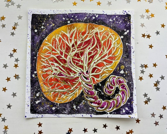 宇宙胎盤水彩画：生命の樹オリジナルアート（8インチ） - Etsy 日本