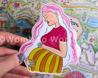 Pregnant Woman 10cm Sticker: Doula Midwife Gift, Womb to World Art (10cm)