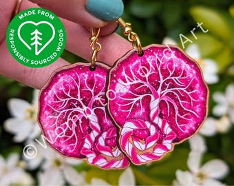 Placenta Art Earrings | Midwife Doula Watercolour Wood Drop Earrings
