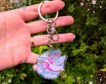 Stork Keyring: Newborn Baby Keychain for Student Midwife Gift, Pregnancy Art Bag Charm