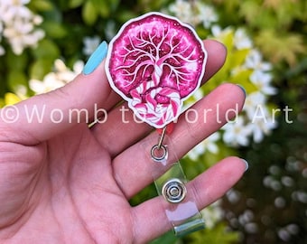 Midwife Badge Reel | Placenta Art ID Holder, Retractable Clip, UK Made