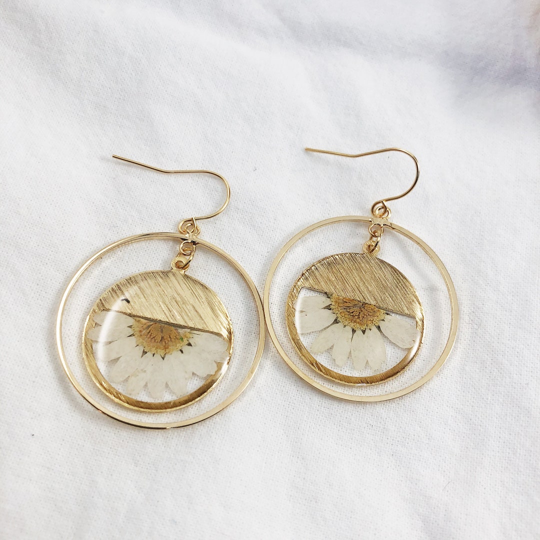 Blumenohrringe Gänseblümchen – Vintage-Design In Leuchtendem Gelb, Für Partys & Festivals