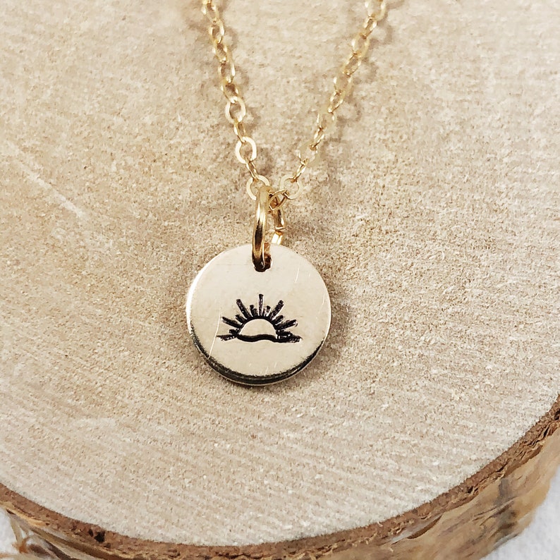 Gold filled sun necklace, Sunshine necklace, Gold filled disc necklace, Dainty sun necklace, Thoughtful gift, I miss you gift image 3