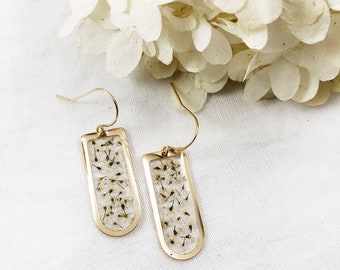 Gold dainty earrings, Flower earrings, Botanical earrings, Terrarium earrings, Bridesmaid gifts, Minimalist earrings, Preserved ferns, Gift