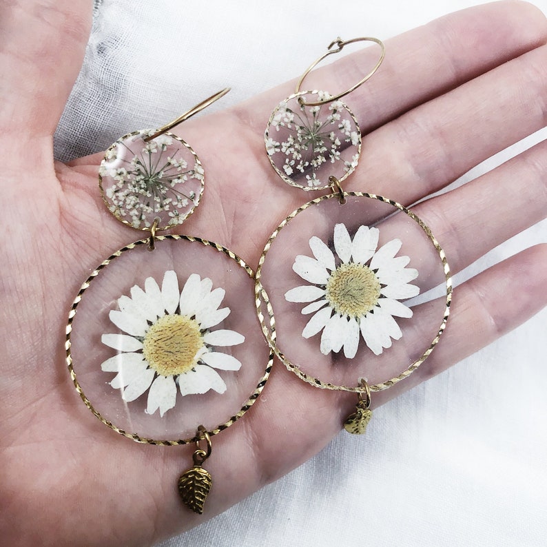 Daisy earrings Real flower statement earrings Preserved Etsy