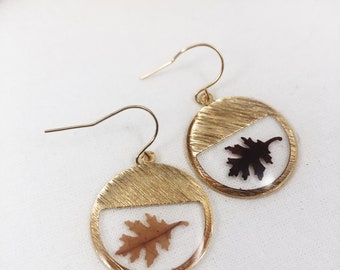 Gold fall earrings, Fall leaf earrings, Botanical earrings, Terrarium earrings, Christmas gifts, Minimalist earrings, Autumn Leaves Earrings