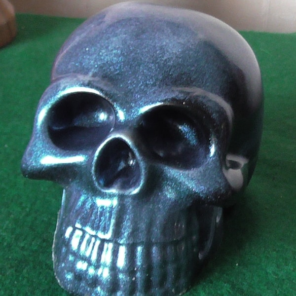 crane presse papier objet deco resine interieur cadeau skull gothique halloween bureau bleu métallisé