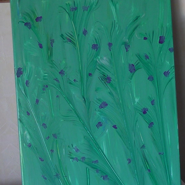 toile peinture acrylique tableau fleurs vert décorationmurale