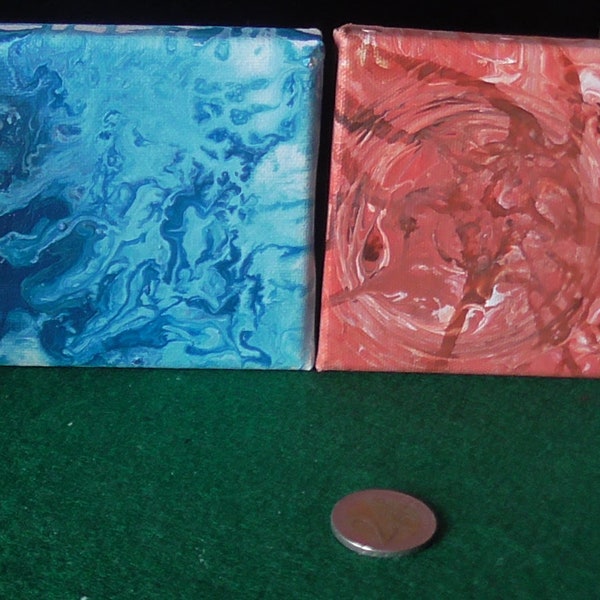 peinture déco fluidart toile tableau moderne miniatures intérieur abstrait saisons tryptique art acrylique