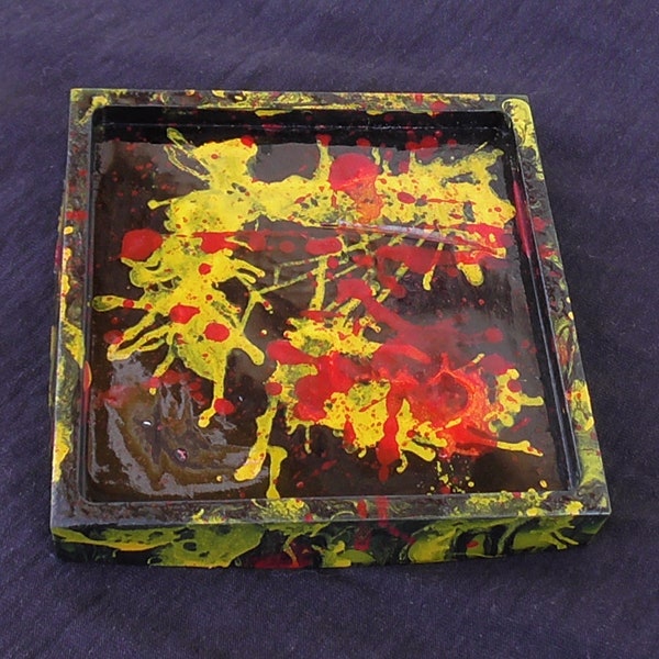 vide poche objet déco cendrier résine noir jaune rouge carré abstrait cadeau  art