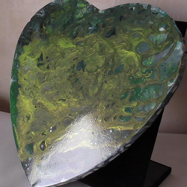 tableau peinture acrylique coeur deco interieur maison cadeau amour art fluidart pouring objetdeco decomurale