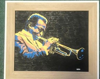 Tableau de Miles Davis. Pas une impression ! J'en ai marre ! Joli cadre de 15 x 13 po. Frais de port gratuits n'importe où .Cant Be Bad !!