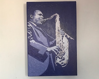 John Coltrane  painting 16"X12" On unframed canvas ,Not a print! Free Postage Anyplace to a good home ,OK! Thanks for viewing. Pete!